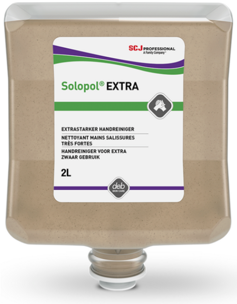 Solopol® EXTRA ist ein Lösemittelfreier Handreiniger mit natürlichem Reibemittel und extra starker Reinigungskraft zur Entfernung von Lacken auf Wasserbasis, Öl und Fett. Leicht parfümiert.